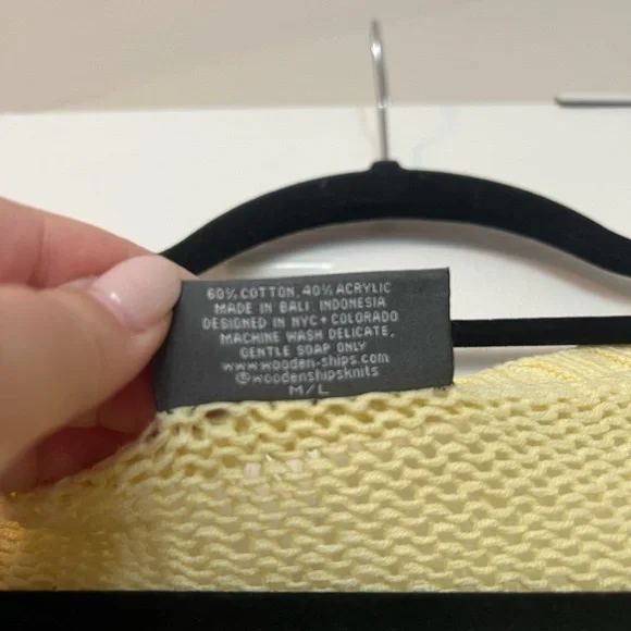 Wooden Ships Yellow Sweater with Blue, White, and Brown Text - Picture 2 of 3